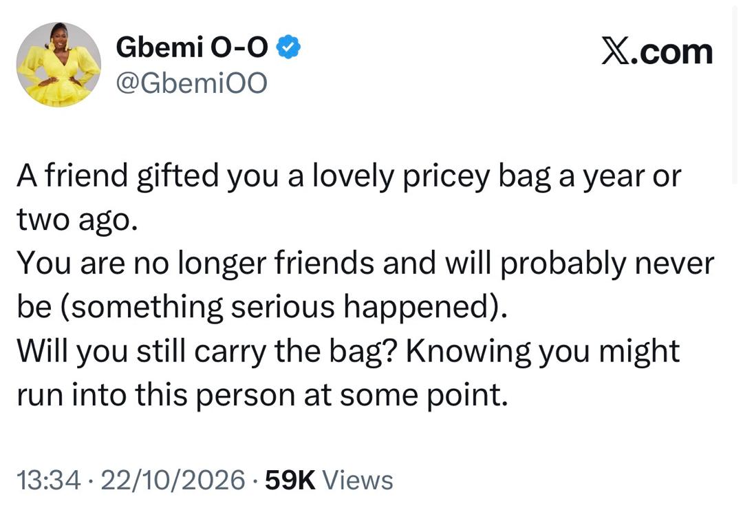 Gbemi Olateru-Olagbegi questions if people should keep expensive gifts after a friendship ends